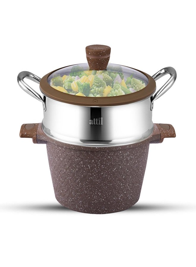 ATTIL - 24 cm - Non Stick Handi - Induction Base - Granite Biriyani Handi & Steamer with Lid - Granite Finish - Image 1